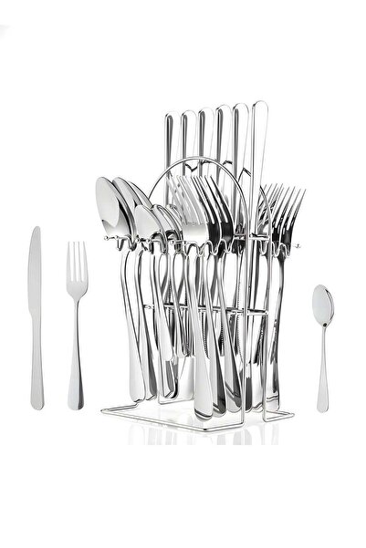 Generic 24 Pieces Tableware Set with Holding Stand, Stainless Steel Cutlery S...