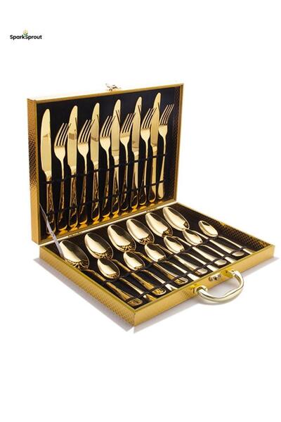 Generic 24-Piece Stainless Steel Cutlery Set Kitchen Utensils Set Surface Tex...
