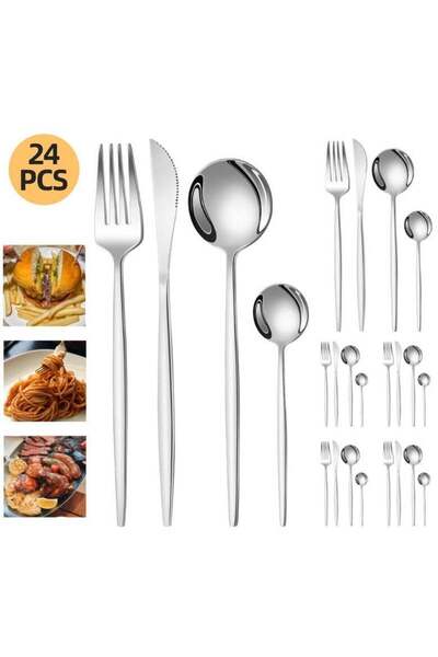 Generic 24-Piece Stainless Steel Cutlery Set, Knife Fork Spoon Tableware for ...