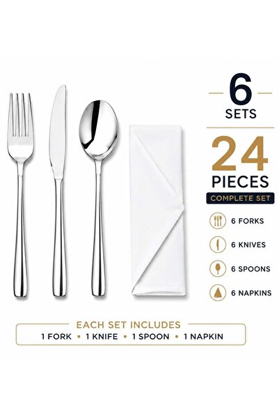 Generic Disposable Silver Plastic Cutlery Set, 24 Pieces (6 Complete Sets) – ...