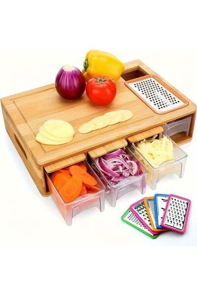 Generic Bamboo Cutting Board - with Food Container Storage Box | Food Drop Ar...
