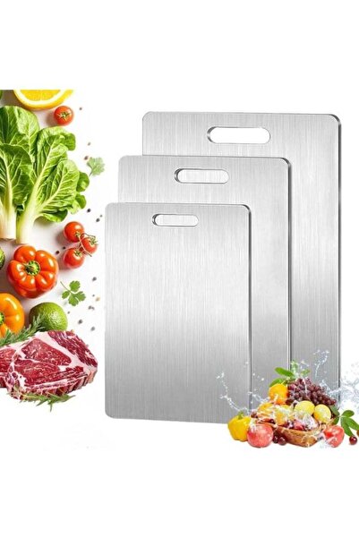 Generic 304 Stainless Steel Cutting Board 3-Piece Set, Knife-Friendly Antibac...