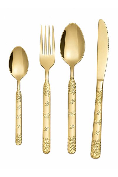 Generic Luxury Gold Plated Stainless Steel Flatware Set – 16 Piece Premium Cu...