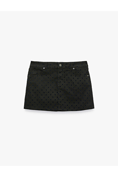 Koton Buttoned Polka Dot Mini Denim Skirt with Pockets