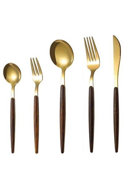 Generic BERAM Golden Timber 5-Piece Cutlery Set – Gold Stainless Steel Flatwa...