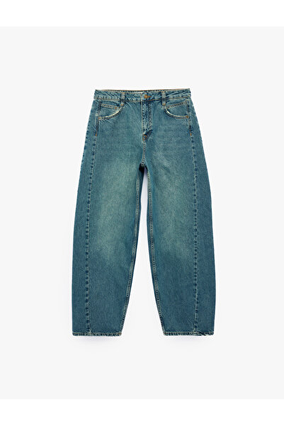Koton Comfortable Fit Cotton Straight Leg Balloon Fit Barrel Denim Trousers w...