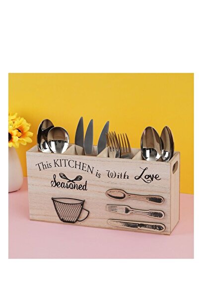 Generic Wooden Silverware Holder, 4 Compartments Kitchen Utensil Holder for C...