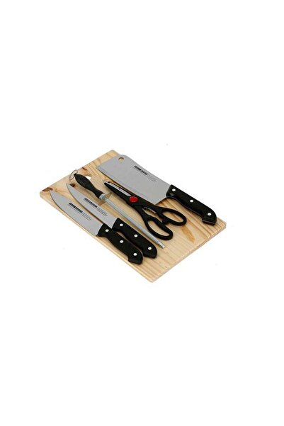 Generic 5-Piece Knife Set With Wooden Cutting Board Multicolour 3.6x22.3cm