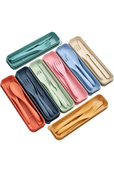 Generic 8 Colors Reusable Portable Wheat Straw Cutlery, Travel Utensils Flatw...