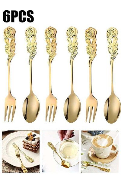 Generic 6Pcs Rose Handle Spoon Fork Set 5.1inch Stainless Steel Flatware for ...