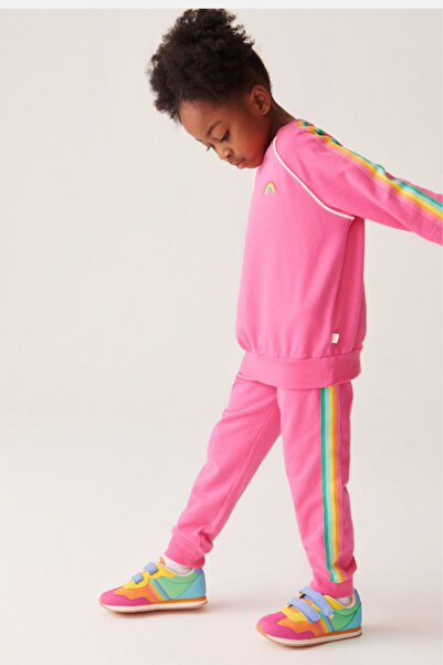 NOBLEKIDS Girl's rainbow embroidered tracksuit set pink