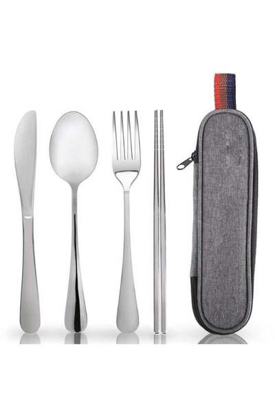 Generic Portable Four-Piece Cutlery Set: Knife, Fork, Spoon and Chopsticks Tr...