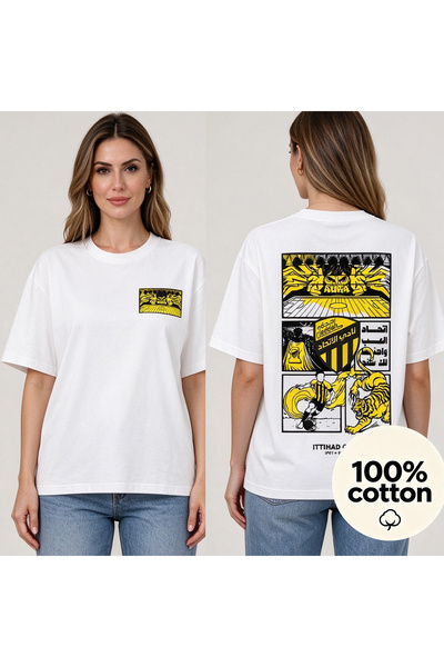 MUZİ 100% cotton Unisex Oversized Al‑Ittihad Club 1927 Graphic T‑Shirt Al‑Hil...