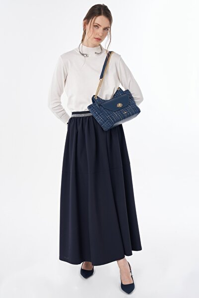Kayra High Waist Pleated Skirt Navy Blue