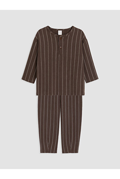 LC Waikiki Two Mt Shop Quality Lcw Baby Brown Striped Baby Boy T-Shirt and Pants