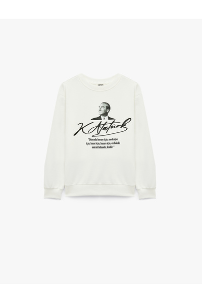 Koton Ataturk Printed Long Sleeve Crew Neck Cotton Sweatshirt