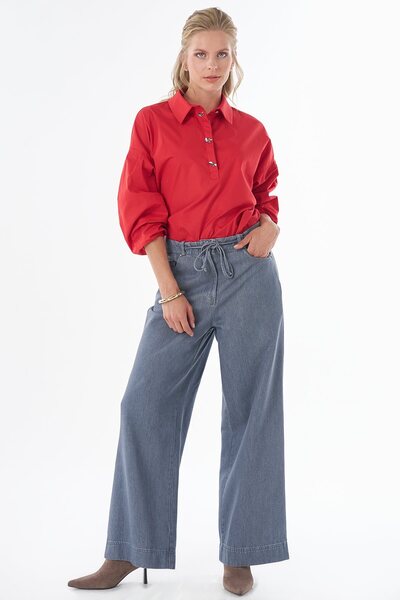 KYR Lace Detailed Washable Trousers Blue