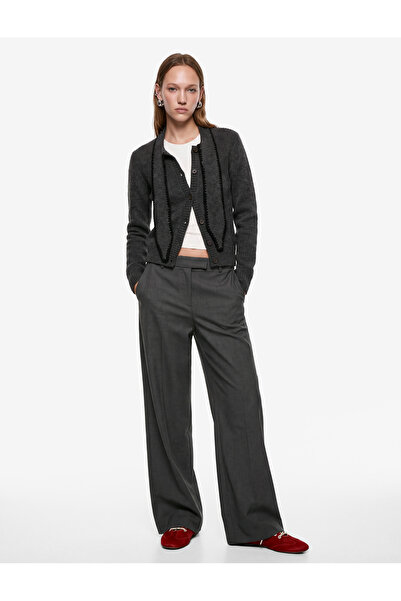 Koton Layered Shawl Detailed Crew Neck Long Sleeve Buttoned Knitwear Cardigan