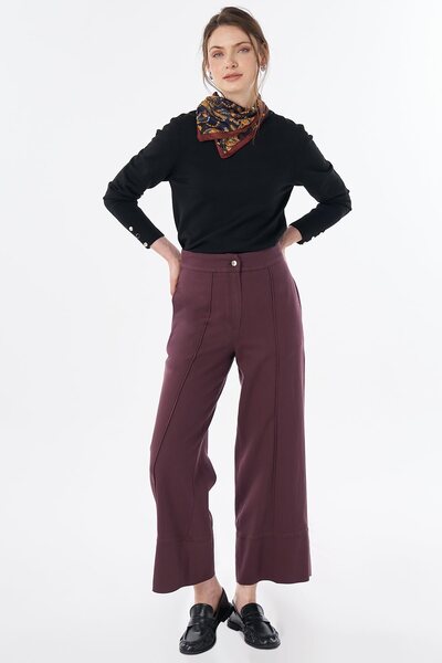 Kayra Wide Leg Non Denim Trousers Burgundy