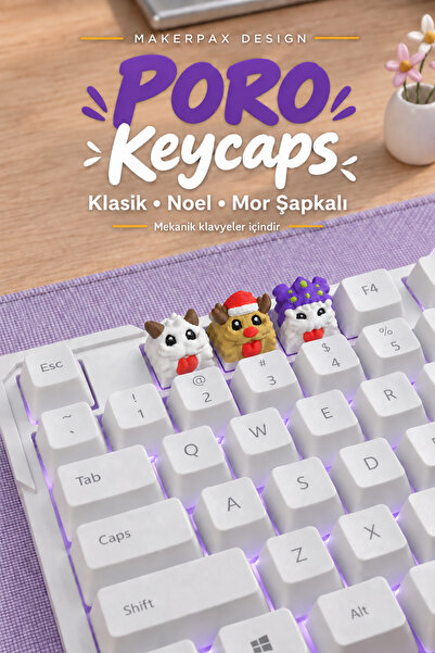 Poro Keycaps 3'lü Set Klasik, Noel ve Mor Şapkalı - Mekanik Klavye Tuş Takımı