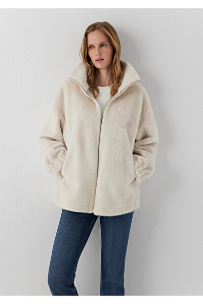 Mavi Bej Suni Kürk Ceket Oversize / Geniş Kesim 1110597-70143