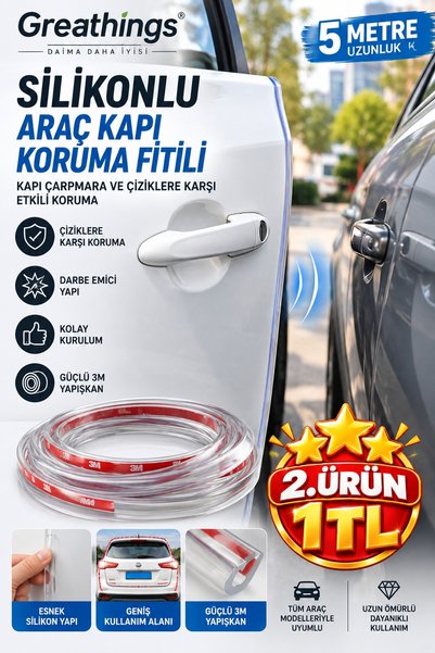 Greathings Şeffaf Araç Kapı Koruma Fitili 5 Metre 3M Bantlı Çarpma Çizik Önle...
