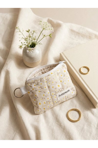 PURSEMARK Crispy Daisy Patterned Handmade Small Wallet