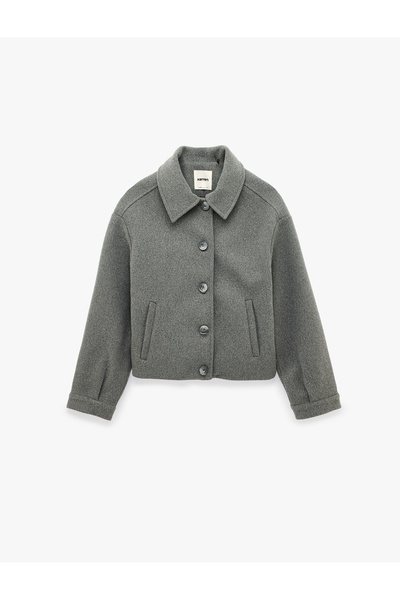 Koton Long Sleeve Classic Collar Buttoned Pocketed Cashmere Bomber Jacket