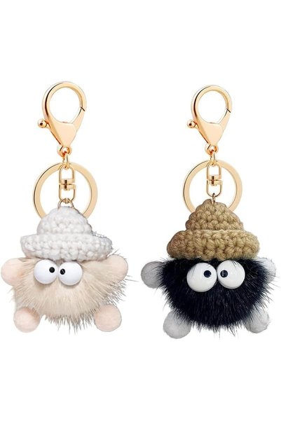 Arabest 2 PCS Cute Plush Keychain,Fluffy Woolen Ball Pendant with Big Eyes,So...