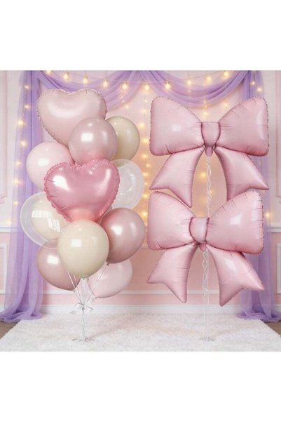 Gernetic Pink, White, and Cream Heart, Round, and Bow Balloon Party Decoratio...