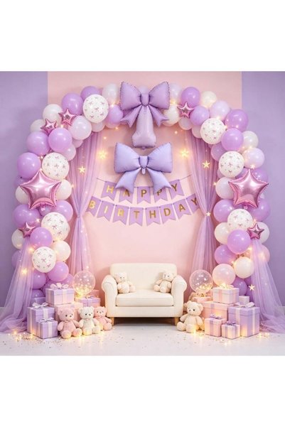 Gernetic Purple 1st Birthday Party Decoration Set with Number 1 Balloon, Bows