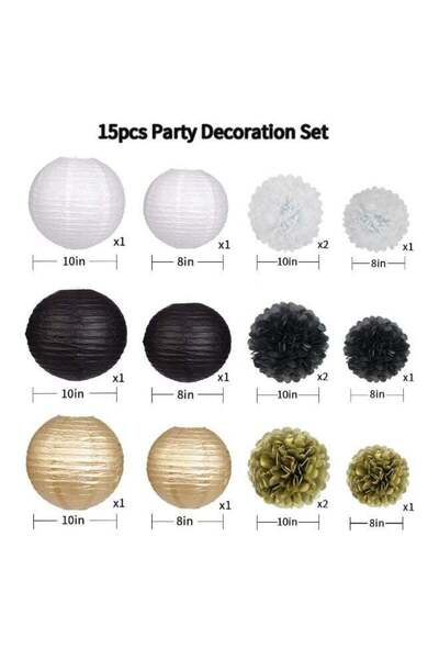 Gernetic Black Gold Party Decorations, Black Gold Paper Lanterns and Pom Poms...