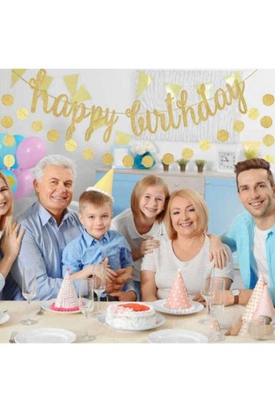 Gernetic طقم زينة لافتة عيد ميلاد سعيد، لافتة عيد ميلاد ذهبية لامعة مع أكاليل...