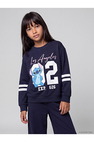LC Waikiki Navy Blue Stitch Printed Girls' Sweatshirt - W6E366Z4-Hrc |   Lcw