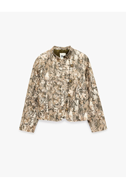 Koton Mandarin Collar Long Sleeve Floral Textured Gabardine Napoleon Jacket w...