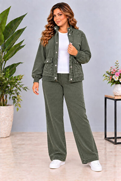 CEDY DENIM طقم بدلة رياضية نسائية بخصر مطاطي وحزام قابل للتعديل وسروال واسع ا...