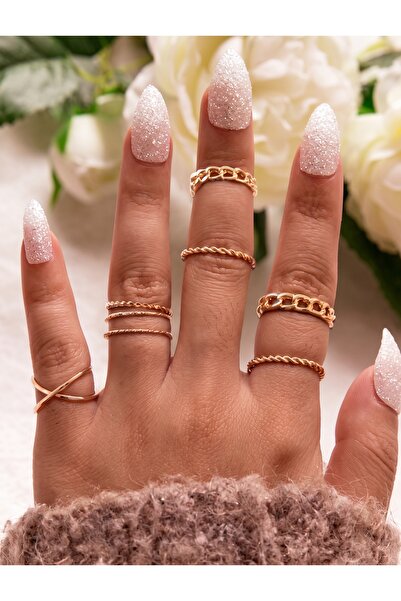 Ervalina Women's Gold Color 8-Piece Design Ring Set