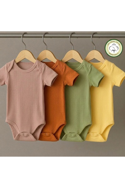 bebeqon %100 Pamuk 4’lü Kısa Kol Bebek Body Çıtçıtlı Zıbın Seti