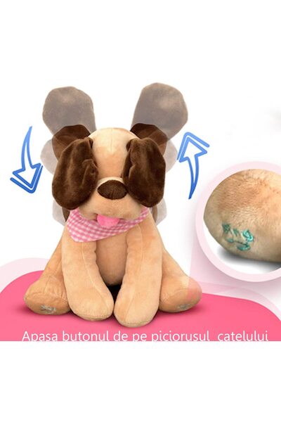 OEM Jucărie pentru câini Cucu-Bau, pluș interactiv moale care cântă și vorbește, Peek a boo, maro, 26 cm, 2 ani+