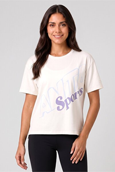 Anta Women Relaxed Fit Short Sleeve Training T-Shirt, Off White