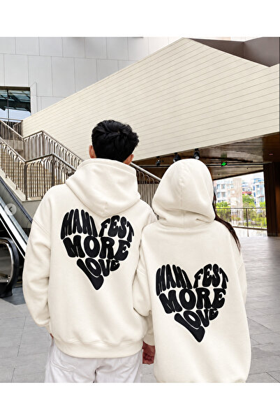 Erkek 3 İplik Kalp Yazı Sırt Baskılı Oversize Hoodie – Kapüşonlu