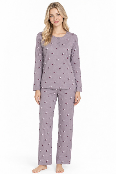 Genel Markalar Kışlık Düğmeli Penye Interlok Şardonlu Örme Kumaş Pijama Takım...