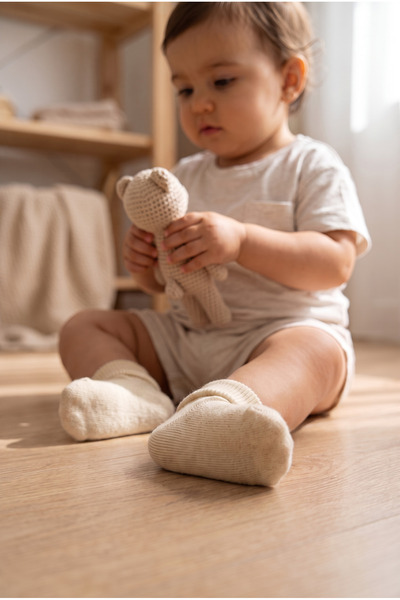 Katia&Bony Bebek Bileği Kıvrık Pamuklu Soket Çorap Ekru