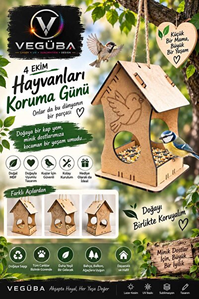 Vegüba Ahşap Boyama Etkinlikleri İçin Ahşap Kuş Yemliği Ahşap Kuş Evi Anasını...