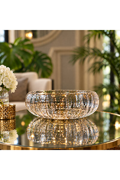 Elta Collection Lotus Kristal 24 Cm Kesme Dekor Gold Ayak Salata Kasesi Cam S...