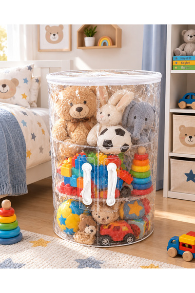 AKHAN AMBALAJ 1 ADET BÜYÜK BOY ŞEFFAF SİLİNDİR HURÇ 36CMX55CM DEPOLAMA ÇANTASI