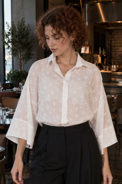armonika Women's White Self-Patterned Chiffon Shirt Arm-27K001002