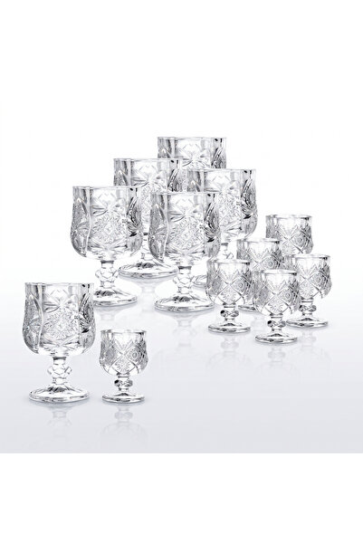 OEM Set de 12 pahare de sticlă cu picior, 150 ml și 50 ml, cu model din crist...