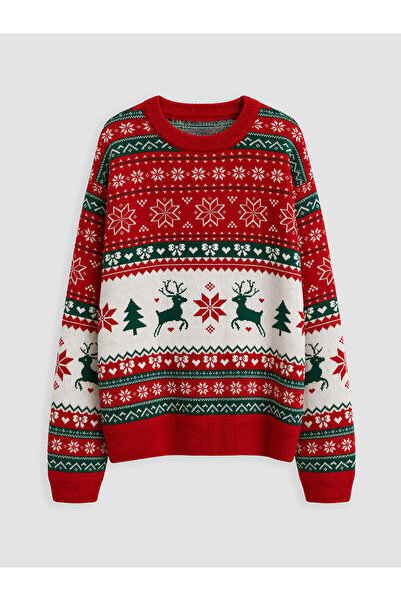 LC Waikiki Lcw Kids Red Christmas Themed Girls' Knit Sweater with Nevavm Diff...