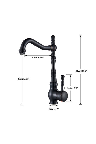 OEM Robinet retro anti-picurare, negru, Novara, pentru chiuvetă de bucătărie antică
